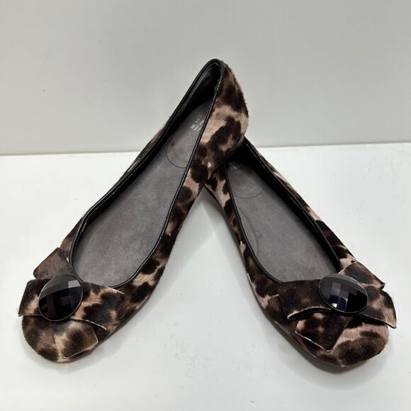 Stuart Weitzman Ponyhair Animal Print Flats With Bow Size 6.5 - Picture 11 of 15